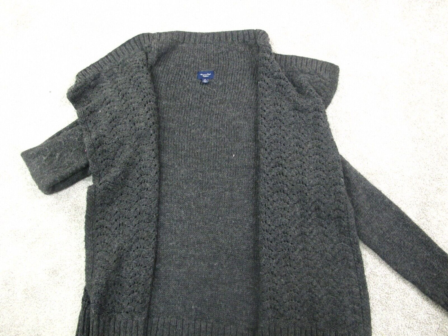 American Eagle Women Cardigan Sweater Knitted Open Front Long Sleeve Black SZ L