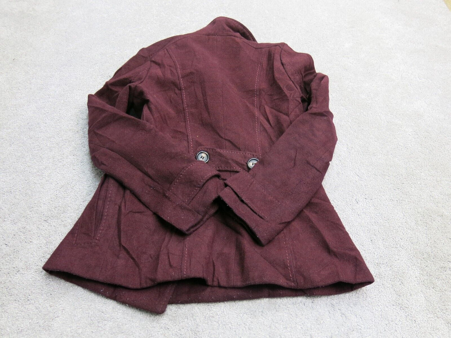 H&M Womens Pea Coat Jacket Long Sleeve Front Button Pockets Red Size 2