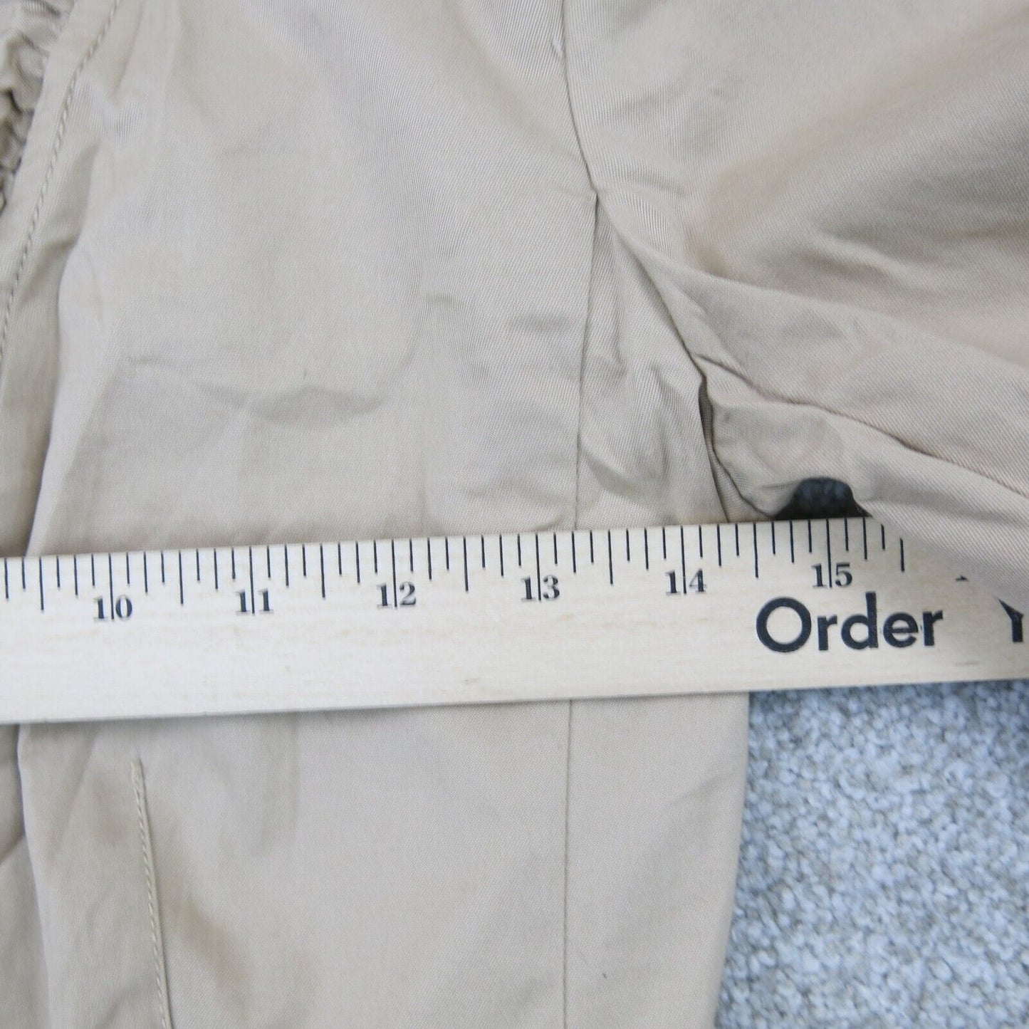 Talbots army Ruffled Blazer Jacket Open Front Long Sleeves Pockets Beige Size 6P