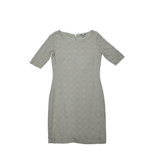 Banana Republic Womens Shift Mini Dress Back Zip Crew Neck Lace Beige Size 2