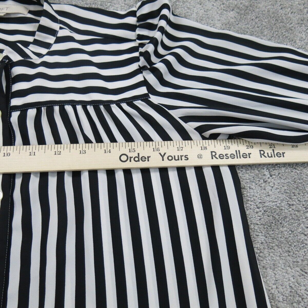 Loft Womens Button Up Shirt Top Striped Long Sleeve White Black Size Small