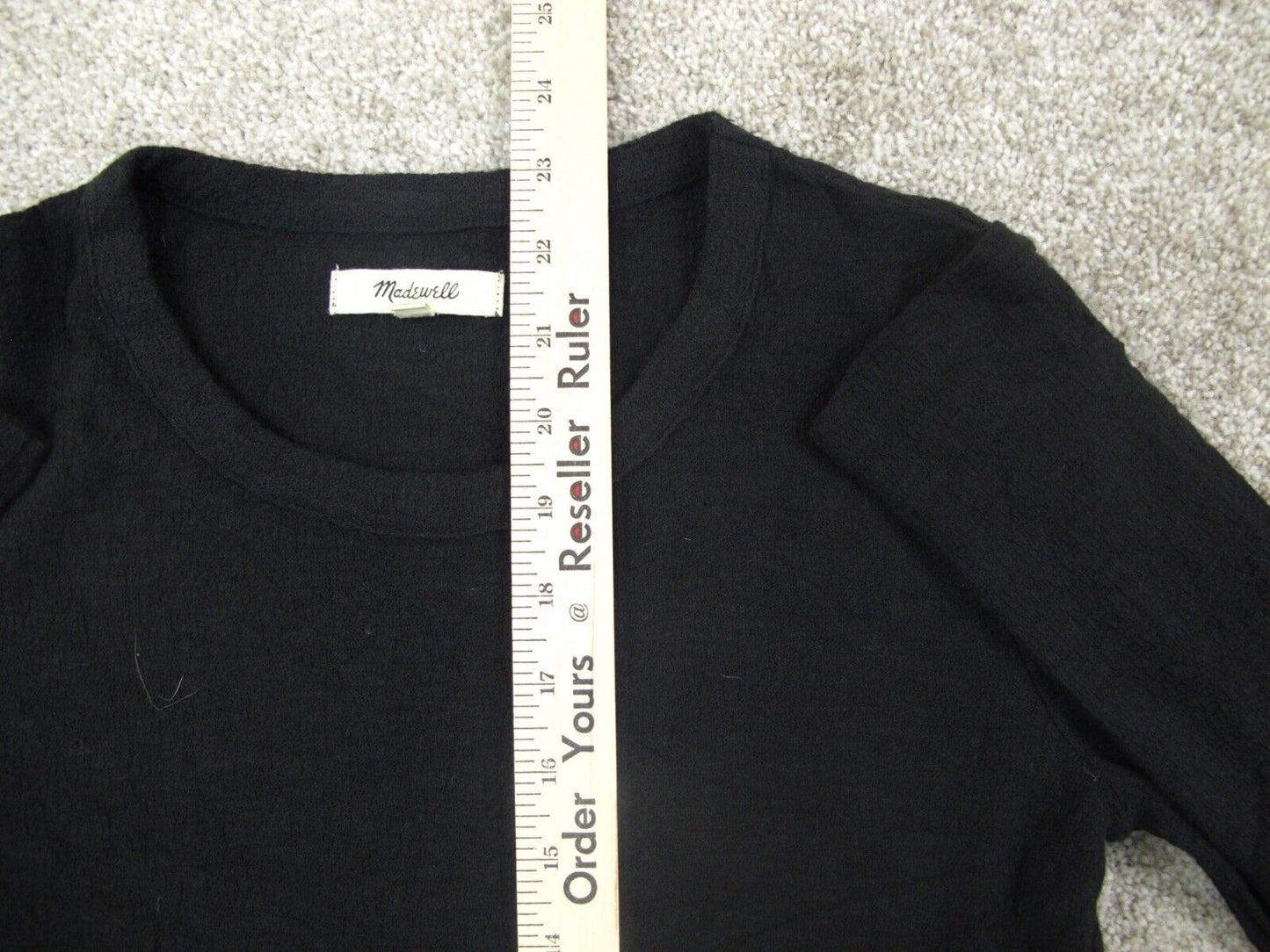 Madewell Womens Pullover Sweater Round Neck Front knot 100%Cotton Black Size XXS