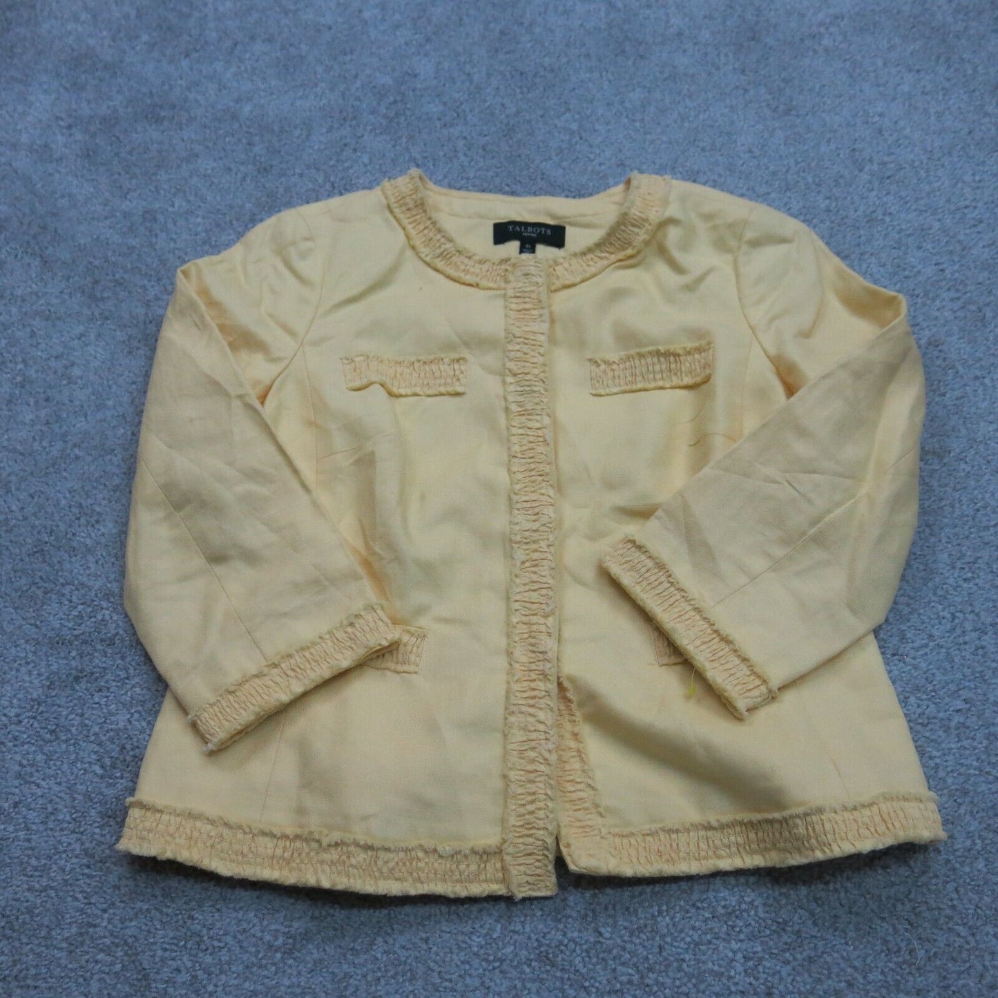 Talbots Womens Blazer Jacket Long Sleeves Open Front Pockets Dark Ivory Size 4P
