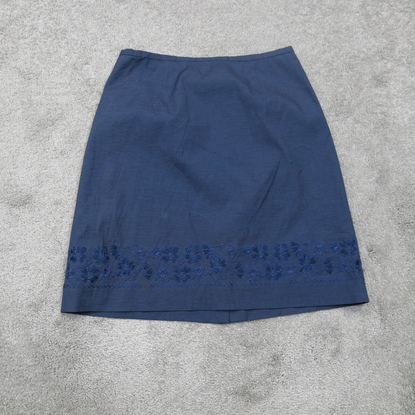Ann Taylor Women Embroidered Straight Pencil Skirts Pull on Back Zip Blue SZ 12