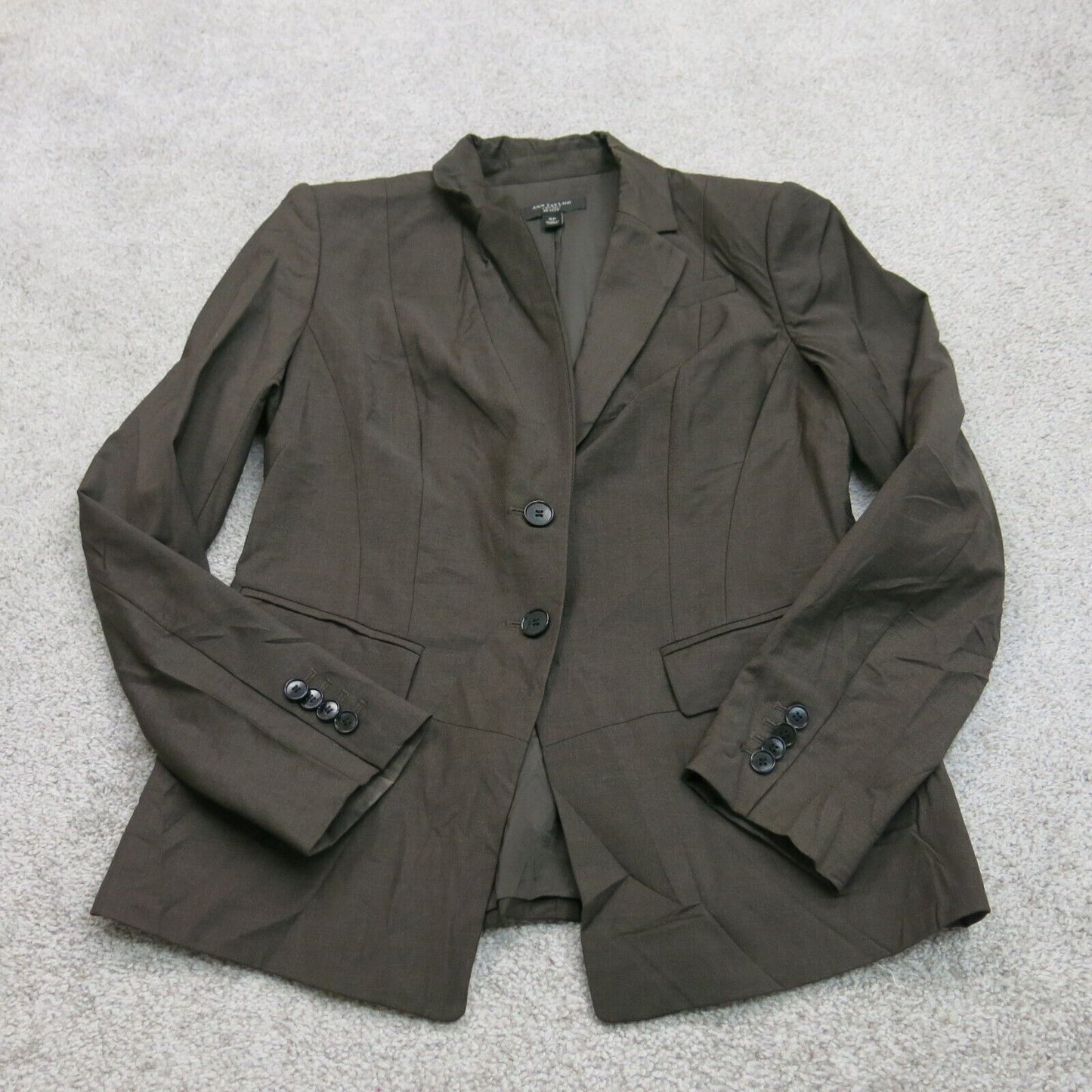 ANN Taylor Womens Blazer Coat Single Breasted Long Sleeve Dark Gray Size 4P