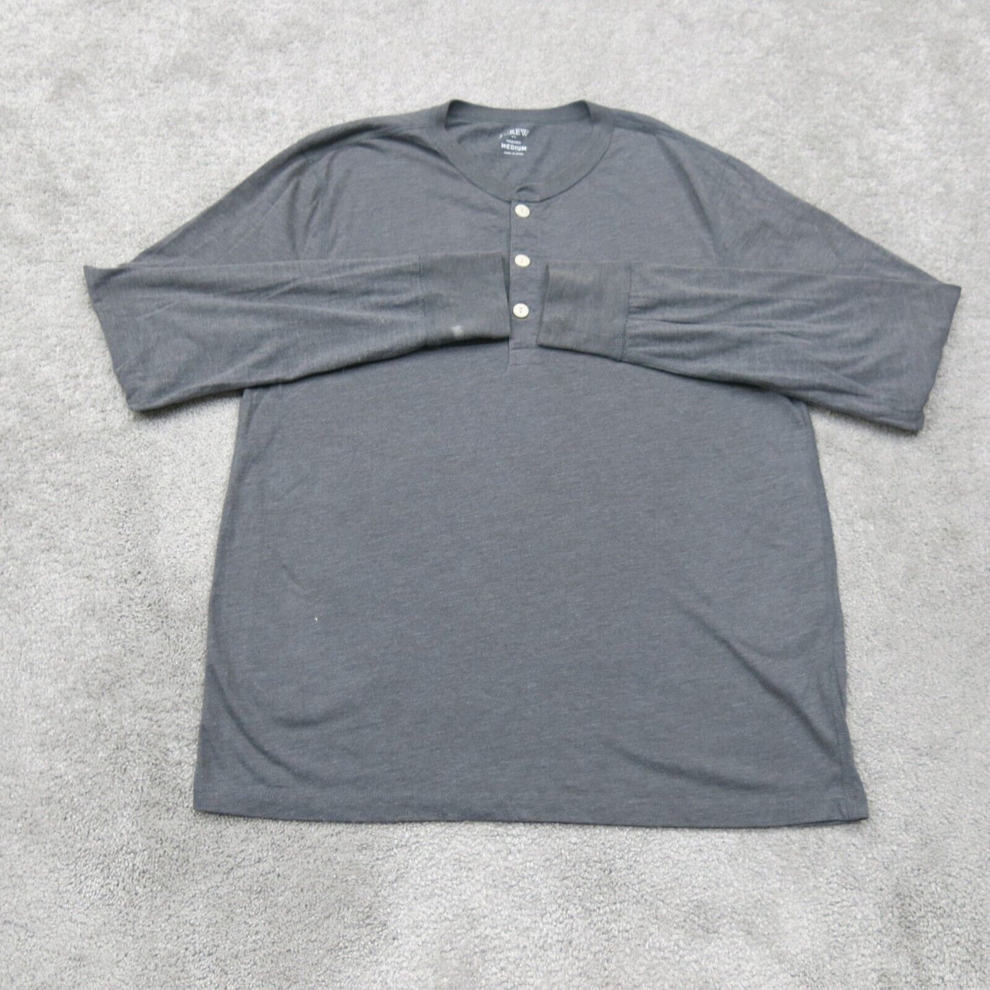 J. Crew Washed Mens Sweatshirt Henley Neck Long Sleeves Solid Gray Size Medium