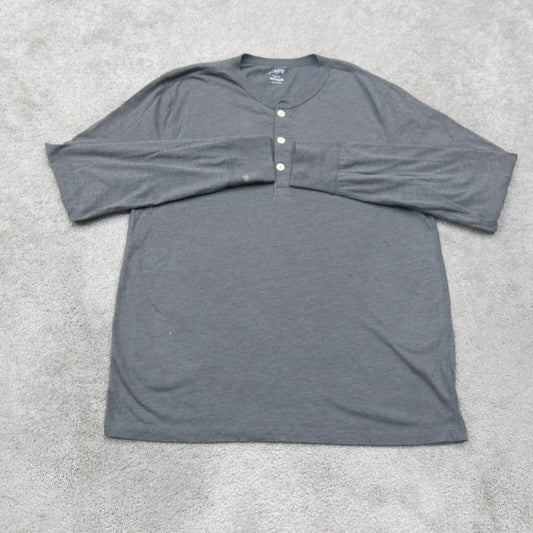 J. Crew Washed Mens Sweatshirt Henley Neck Long Sleeves Solid Gray Size Medium