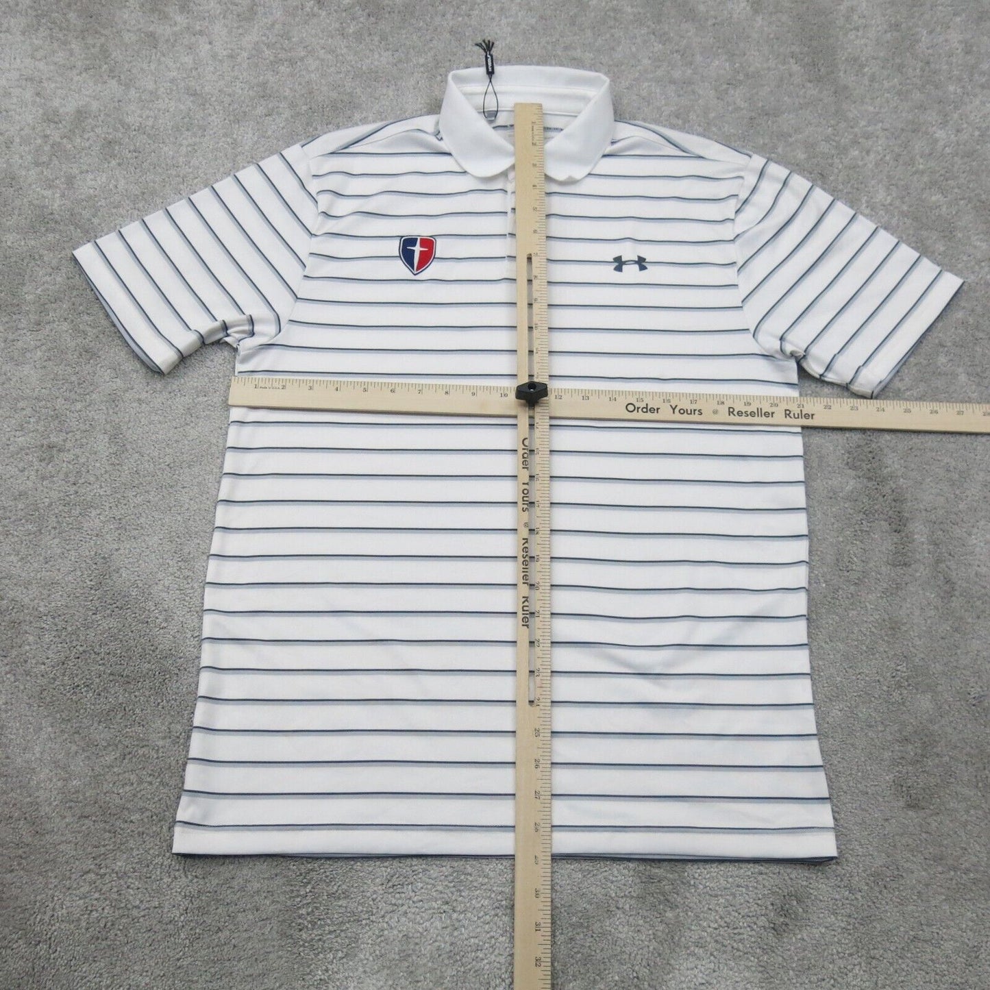 Under Armour Mens Polo Shirt Short Sleeves Striped Heatgear White Black Size MD