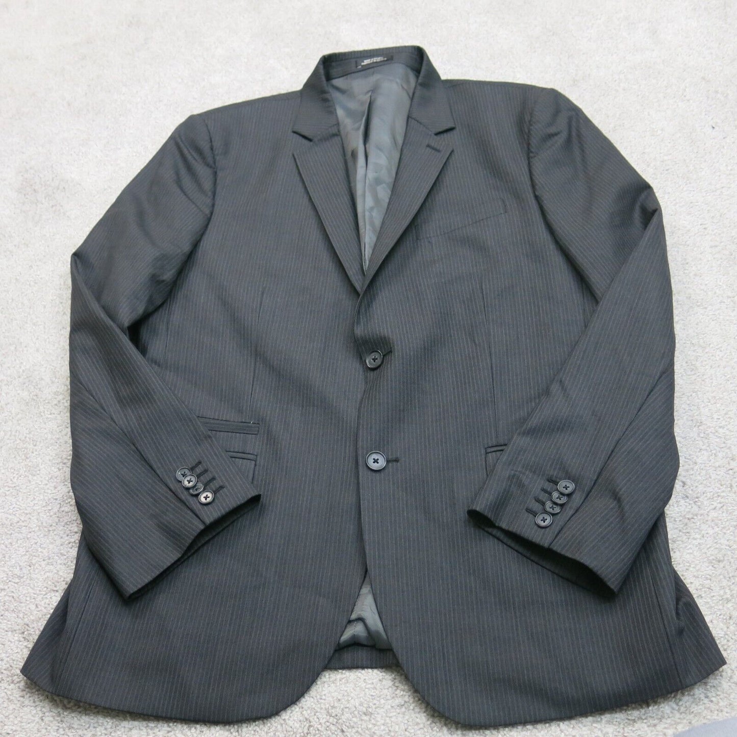 Express Mens Striped Blazer Coat Single Breasted Long Sleeves Black Size 42R