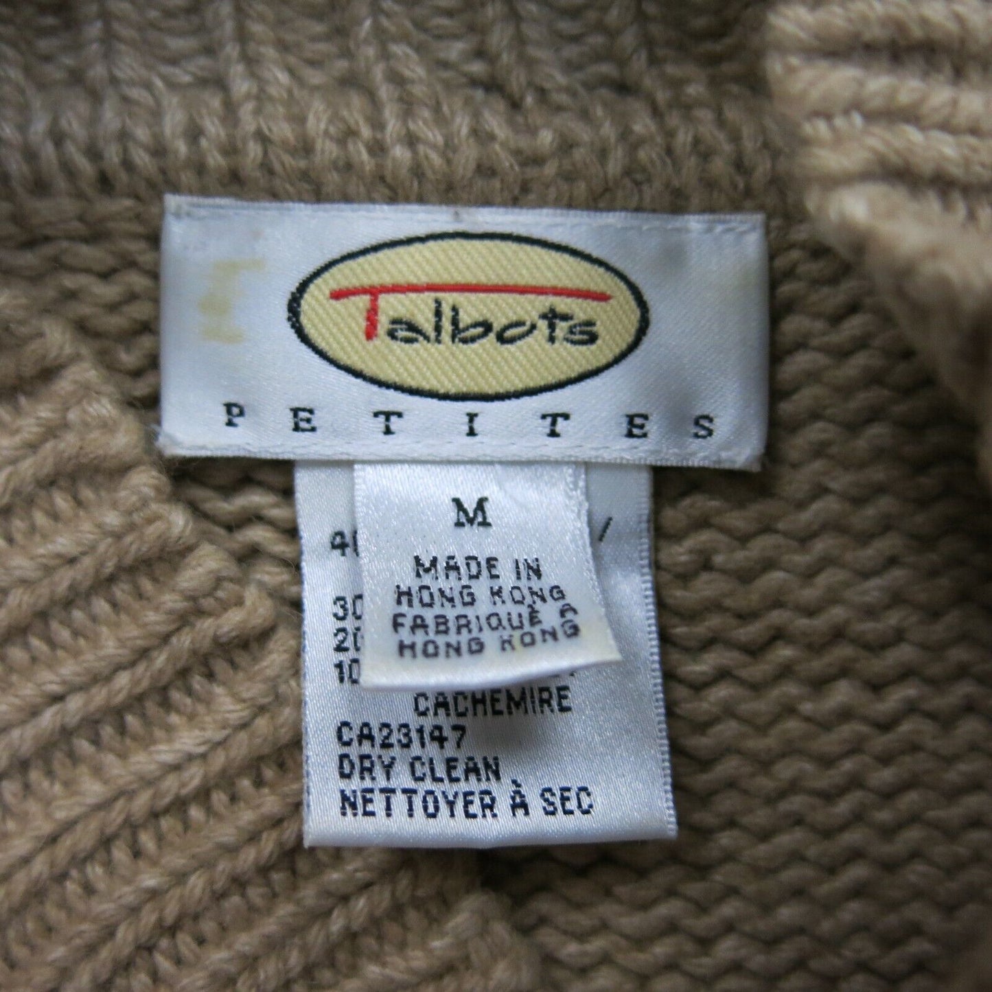 Talbots Women Full Zip Up Knitted Sweater Mock Neck Colorblock Khaki Size Medium