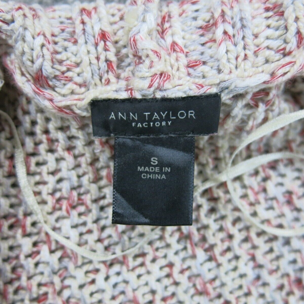 Ann Taylor Women Cardigan Sweater Knitted Open Front Long Sleeves White Red SZ S