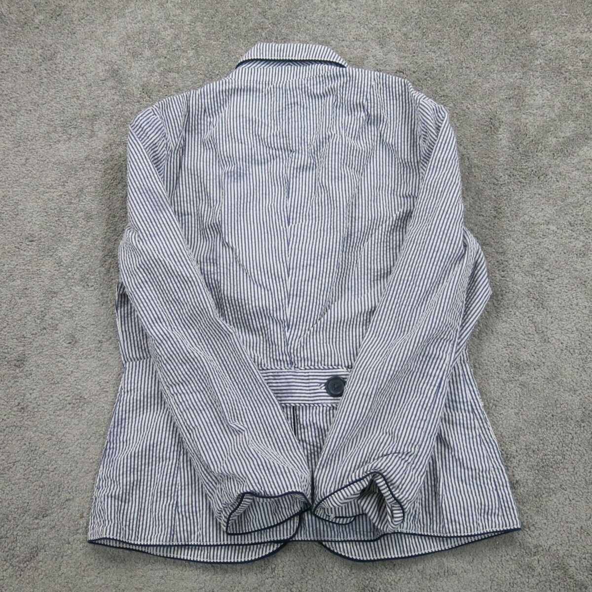 Banana Republic Womens Striped Blazer Coat Single Breasted Pockets Blue White 4