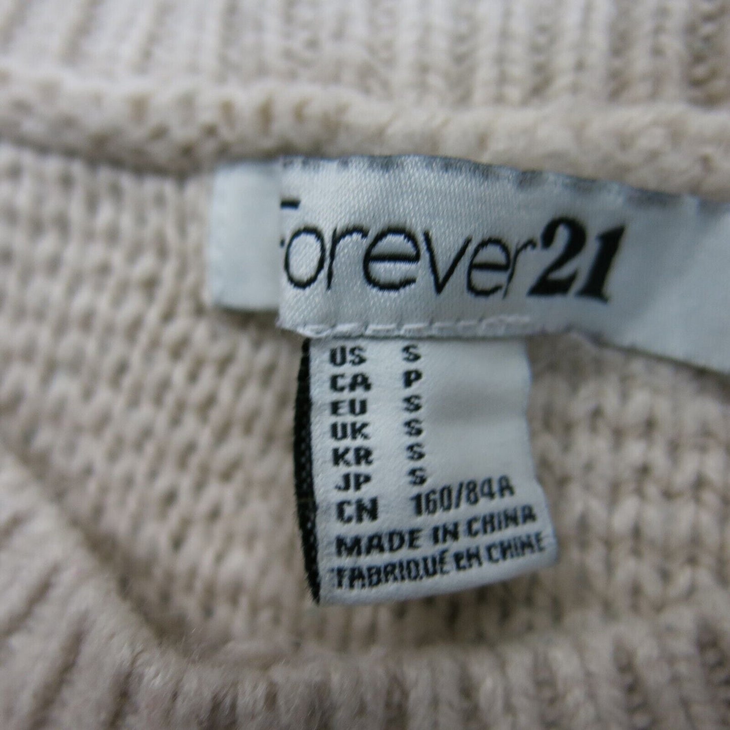 Forever 21 Womens Pullover Knitted Sweater Crew Neck Long Sleeve Beige SZ Small