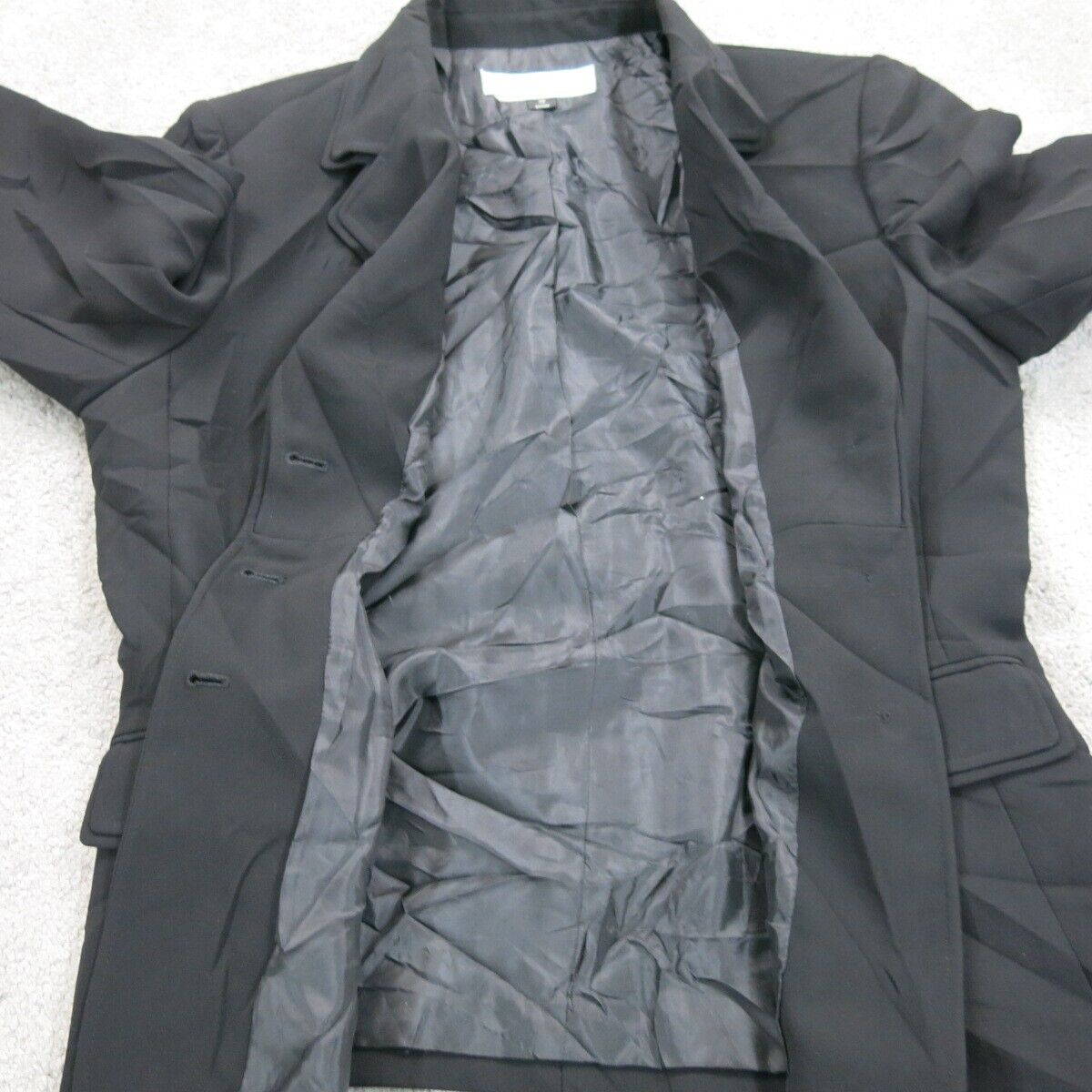 Tahari Womens Blazer Coat Single Breasted Long Sleeves Pockets Black Size 10