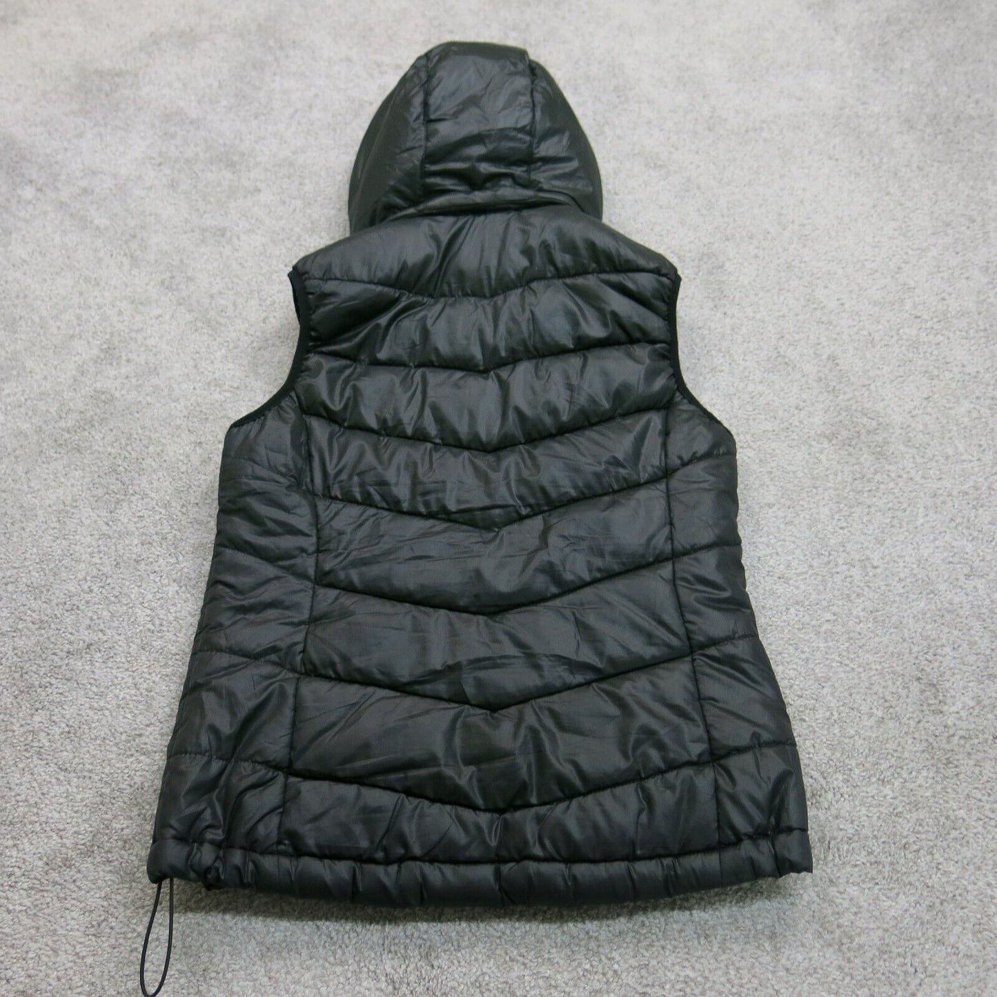 H&M Womens Puffer Vest Jacket Hooded Full Zip Up Sleeveless Pocket Black Size 36