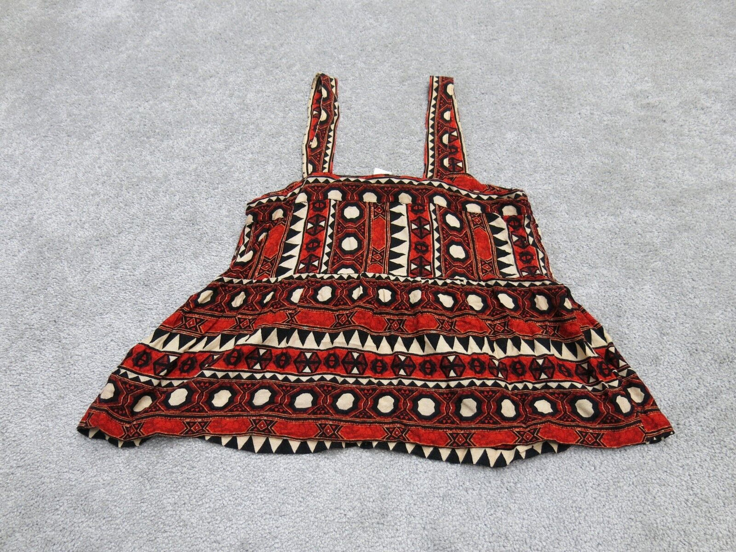 H&M Womens Camisole Tank Top Peplum Hem Wide Strap Geometric Red Black Size 2