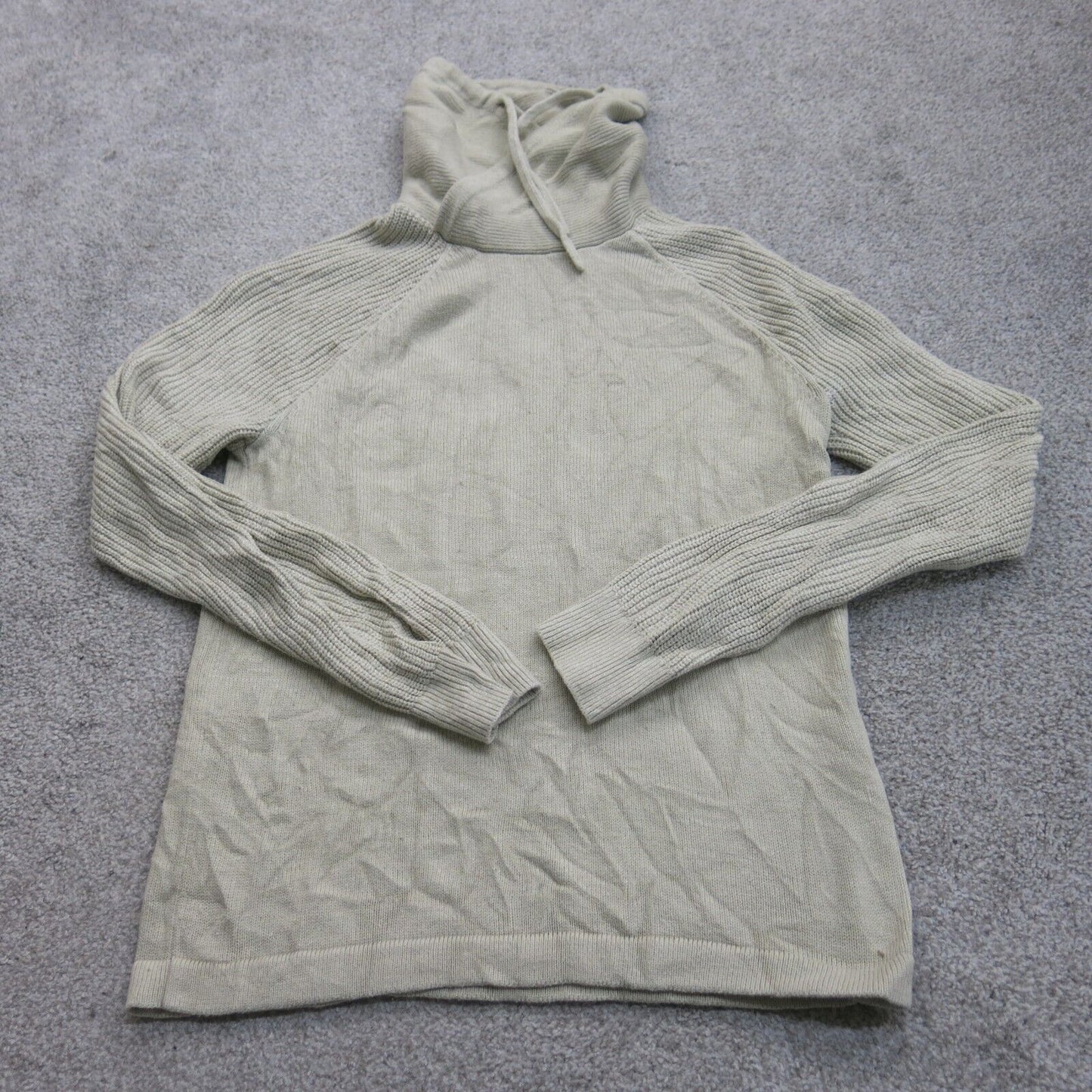 Express Womens Pullover Sweater Drawstring High Neck Long Sleeves Ivory SZ Small