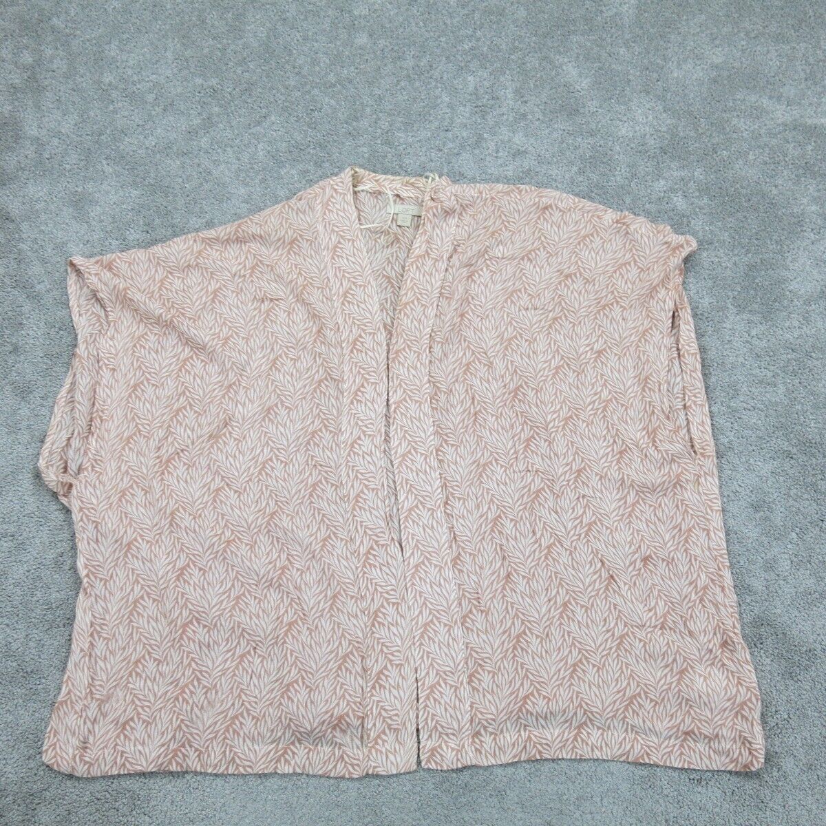 Loft Women Top Knit Cardigan Open Front Sleeveless Leaf Print White Brown SZ XS