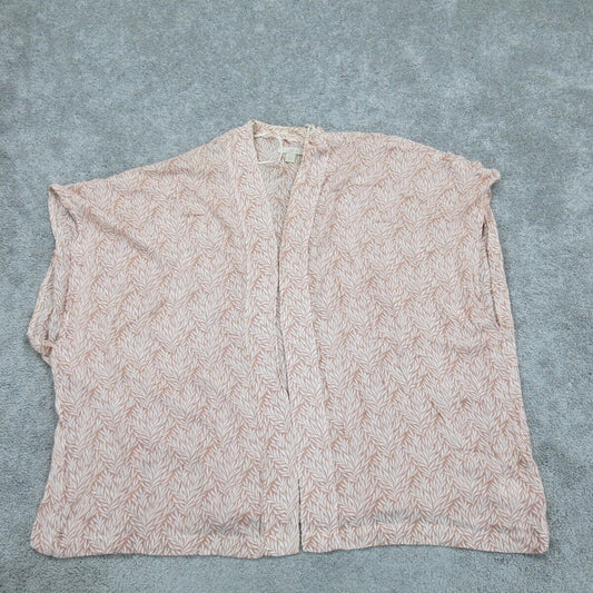 Loft Women Top Knit Cardigan Open Front Sleeveless Leaf Print White Brown SZ XS