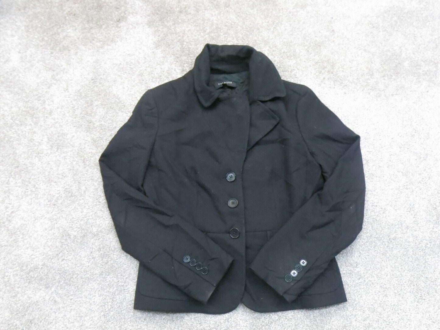 Talbots Womens Blazer Coat Long Sleeves 2 Button Solid Black Size 8