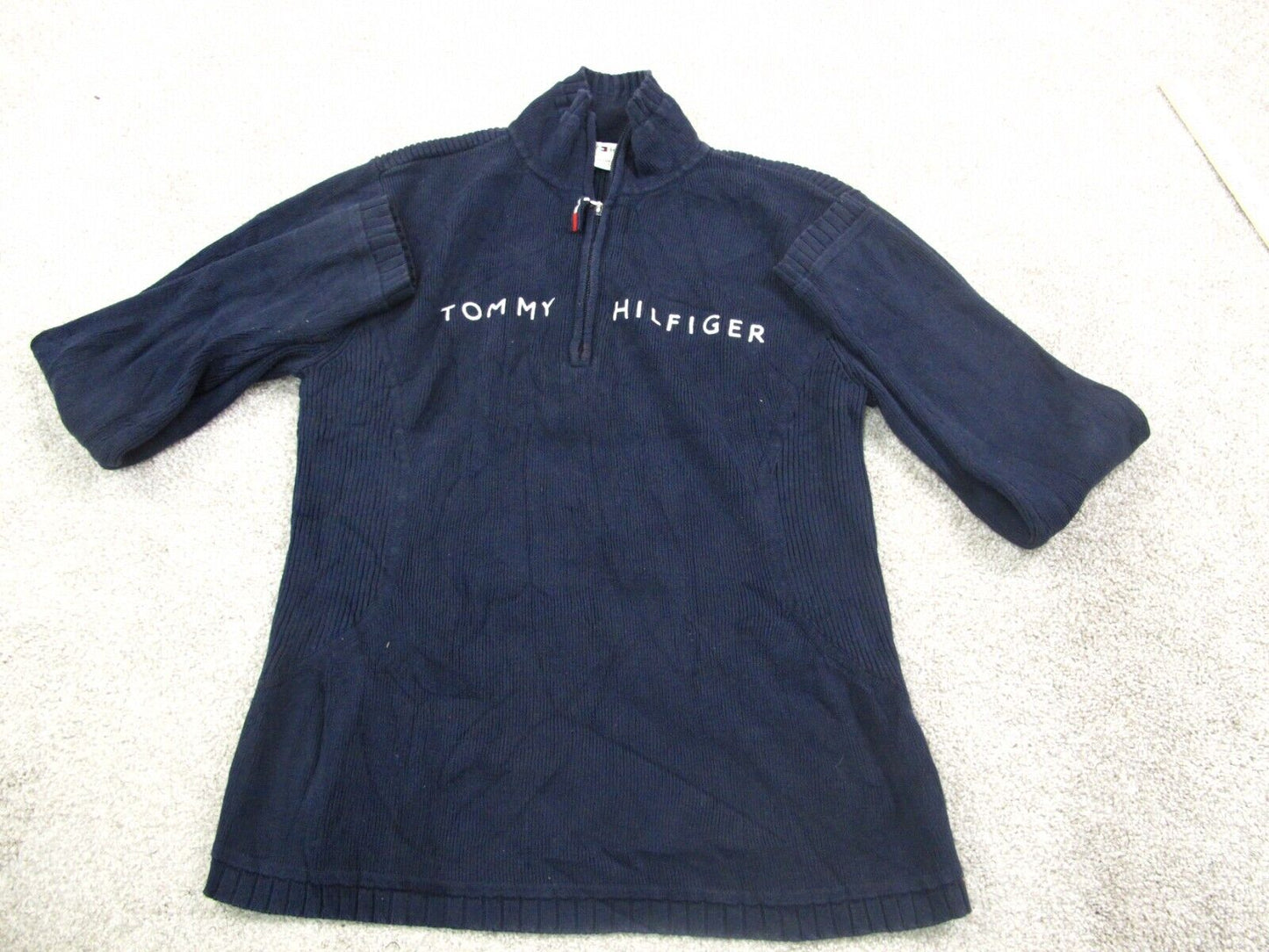 Tommy Hilfiger Women 14 Zip Sweater Knitted Long Sleeve 100% Cotton Blue SZ XL