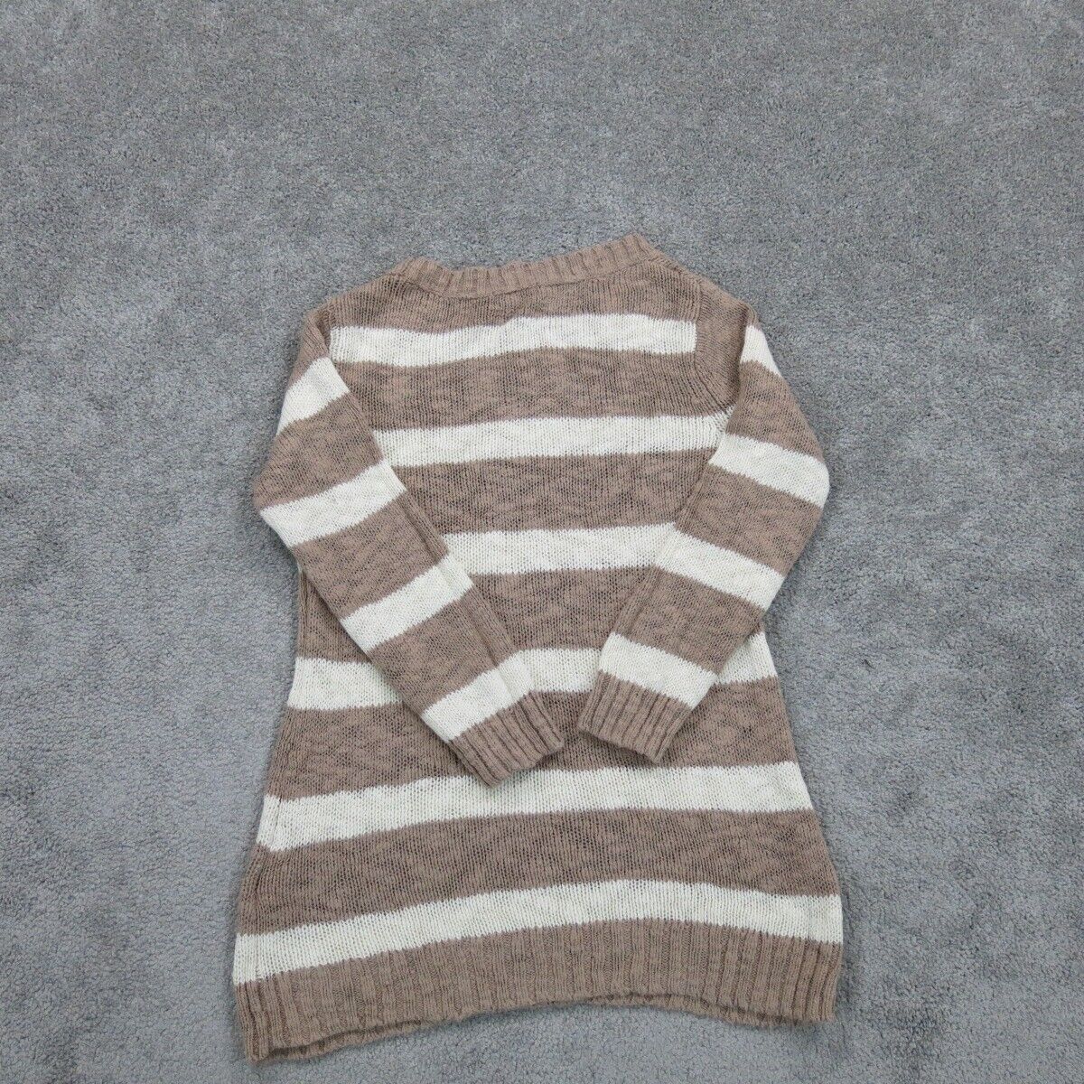 Old Navy Women Pullover Sweater Knitted 3/4 Sleeves Crew Neck Brown White SZ XS