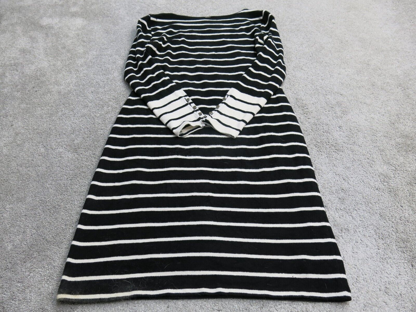 White House Black Market Women Sweater Dress Boat Neck Striped Black White SZ M
