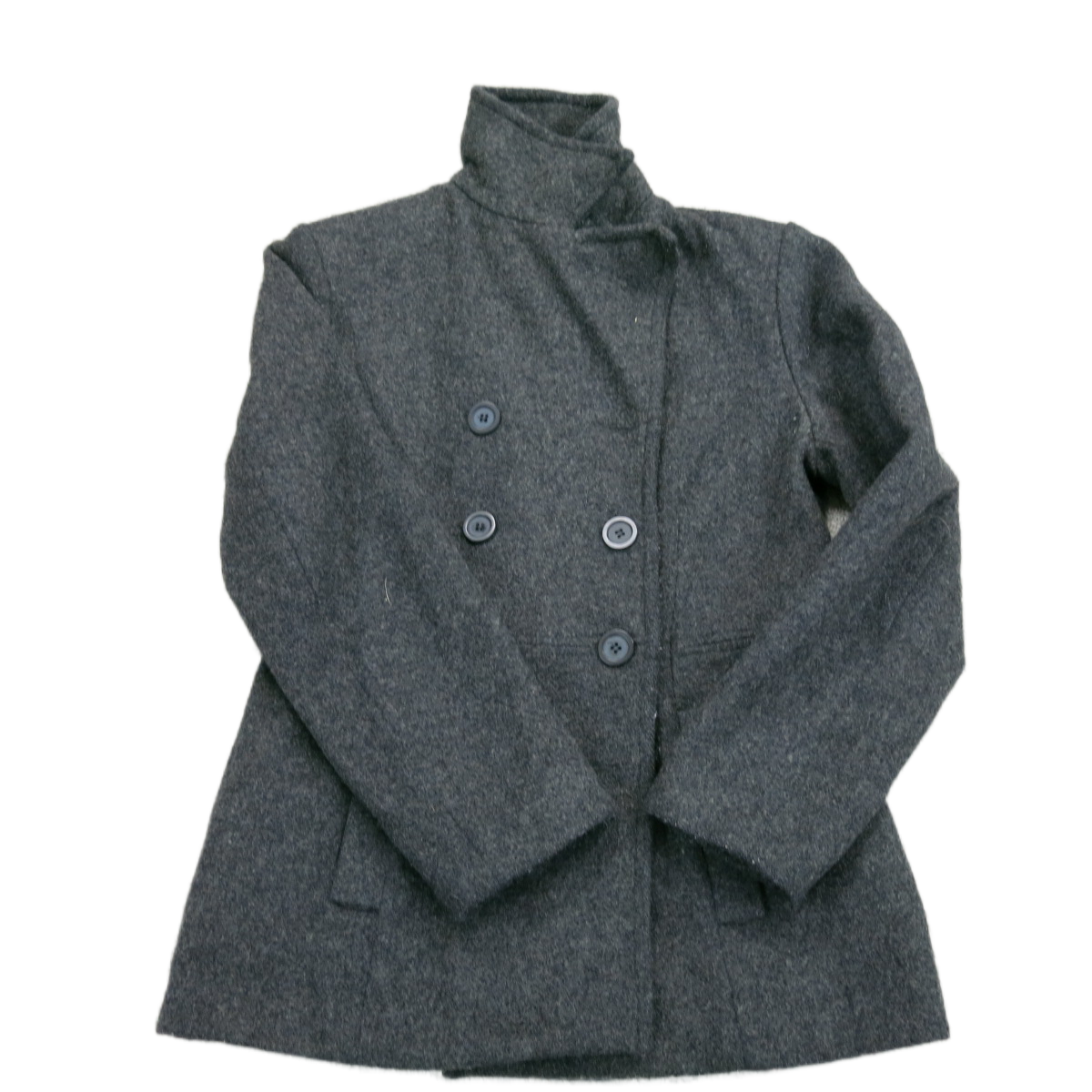 Express World Womens Pea Coat Jacket Long Sleeves Pockets Dark Gray Size 1/2