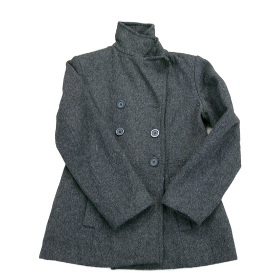 Express World Womens Pea Coat Jacket Long Sleeves Pockets Dark Gray Size 1/2