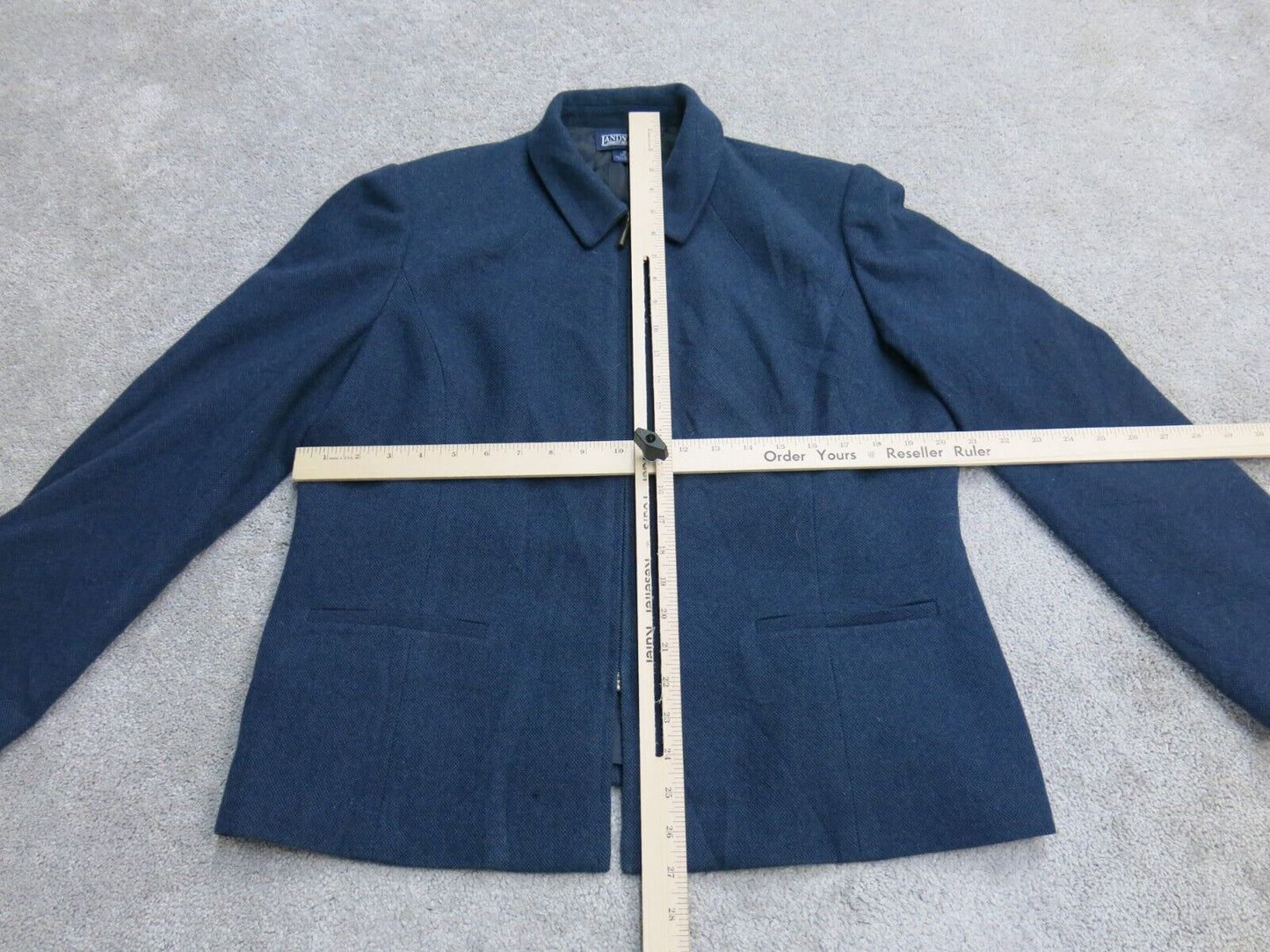 Land s End Women Blouson Coat Jacket Long Sleeve Wool Blend Pocket Blue Size 16