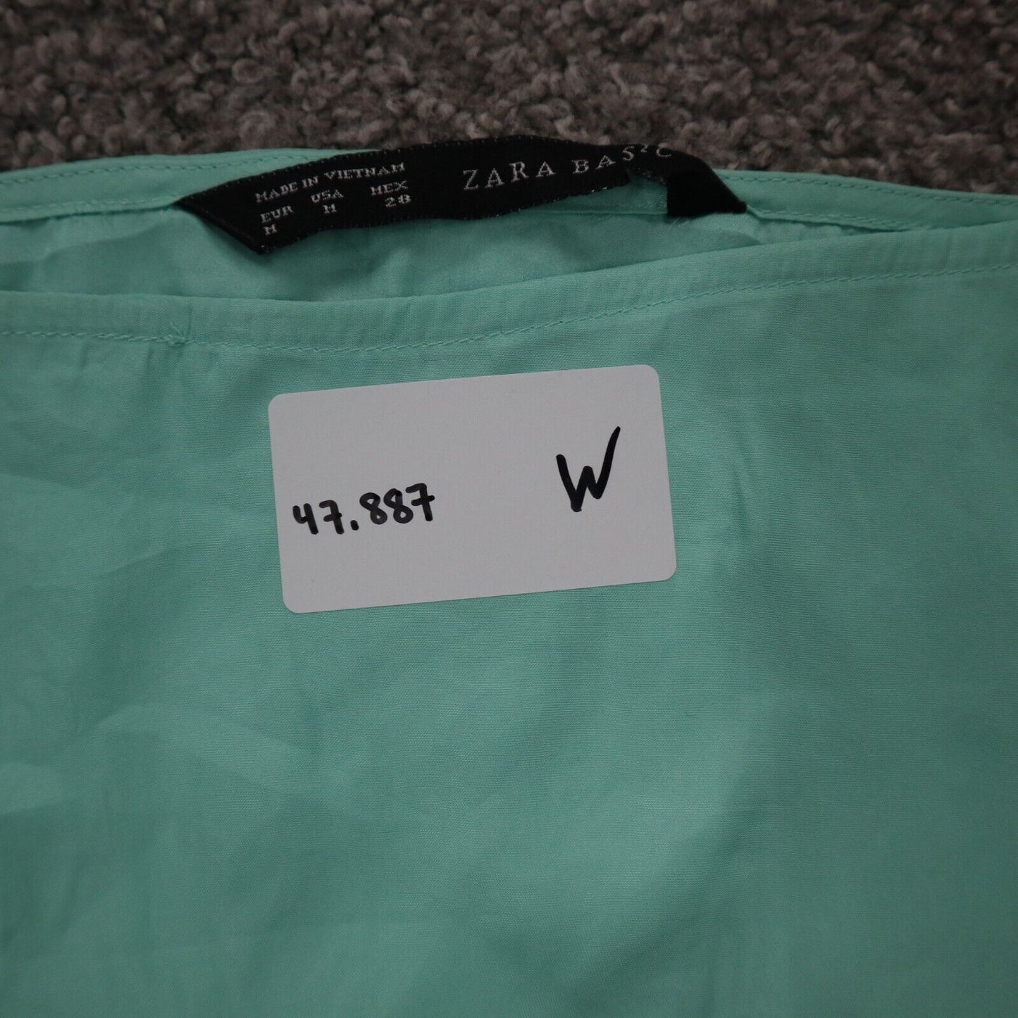 Zara Basics Womens Blouse Top Boat Neck Camo Sleeves Aqua Blue Size Medium