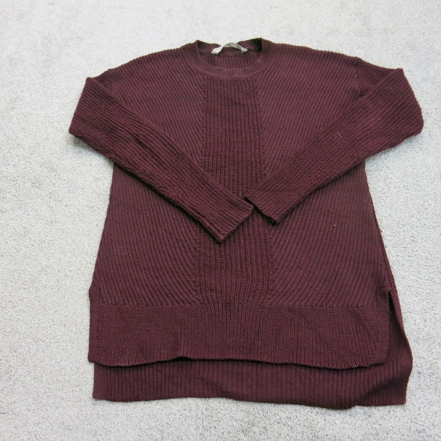 Athleta Womens Pullover Sweater Crew Neck High Low Hem Solid Red Size Small