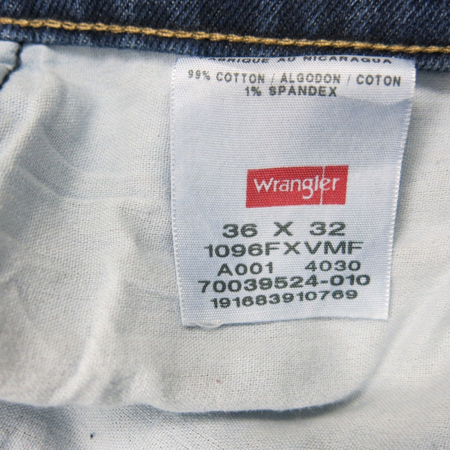 Wrangler Mens Jeans Straight Leg Denim Mid Rise 5 Pockets Blue Size W36XL32