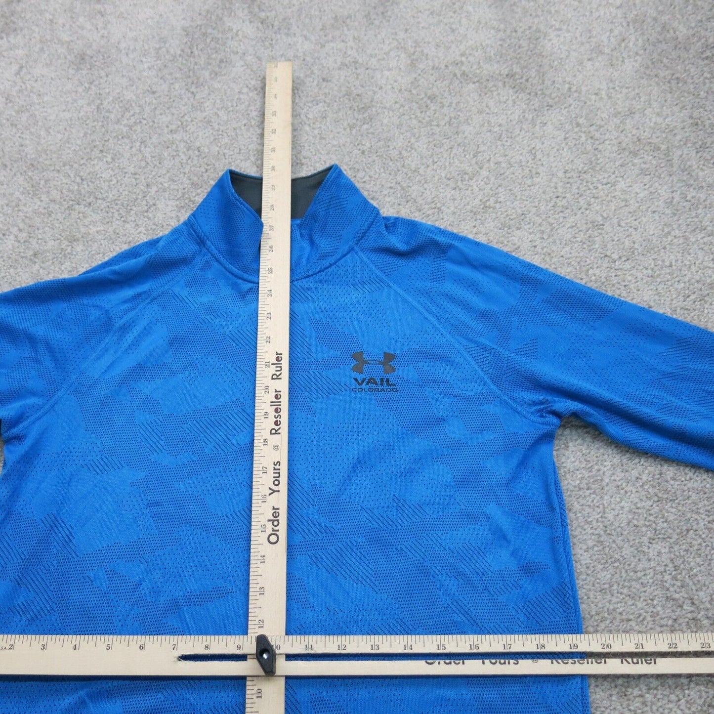 Under Armour Men 3/4 Zip Activewear Top Heatgear Long Sleeve Blue Size Small