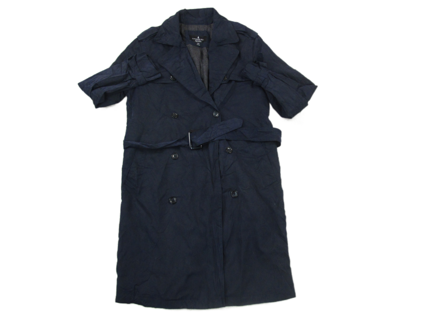 London Fog Womens Long Trench Coat Double Breasted Belt Waist Pockets Black 36S