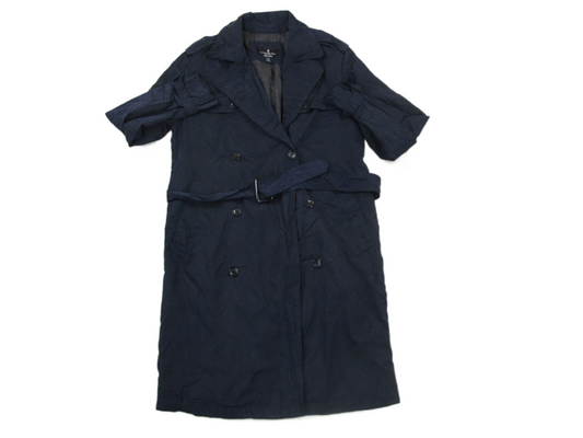 London Fog Womens Long Trench Coat Double Breasted Belt Waist Pockets Black 36S