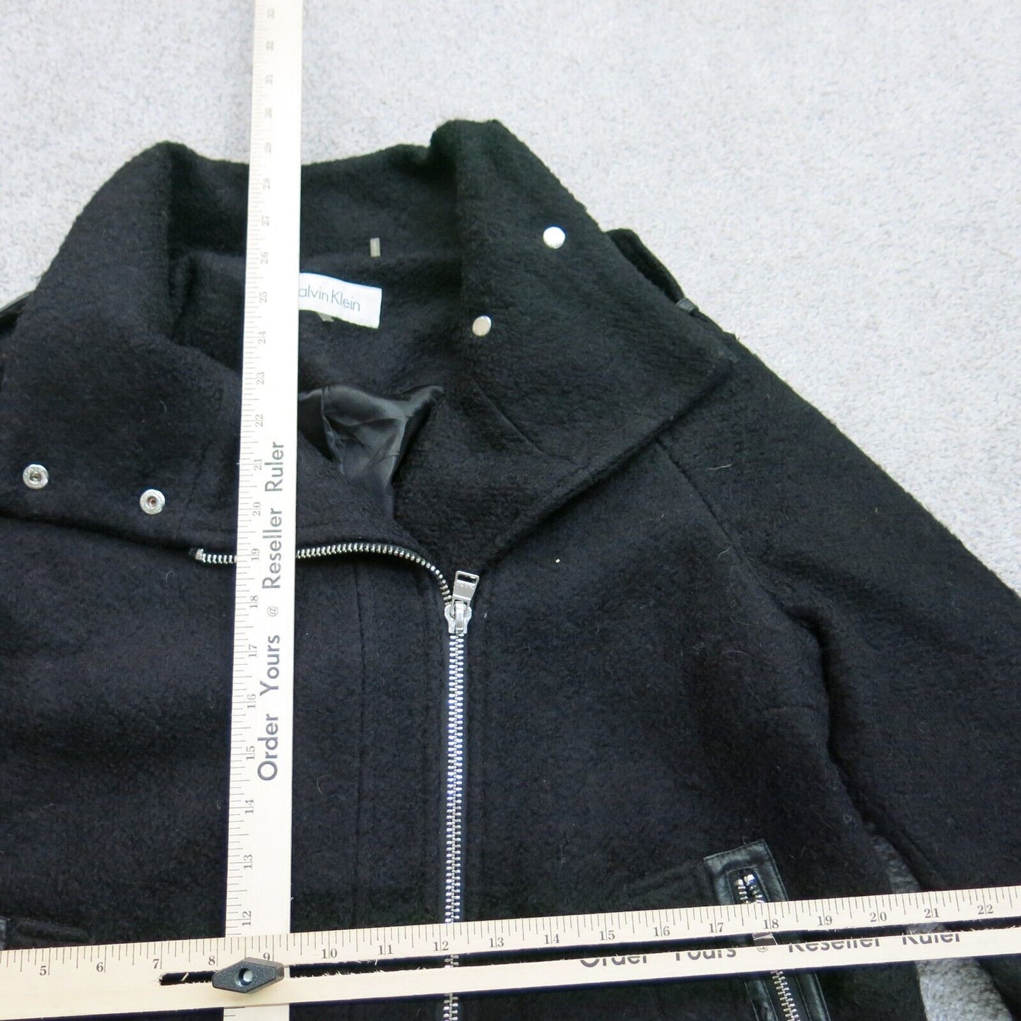 Calvin Klein Womens Blazer Coat Full Zip Up Pockets Solid Black Size Medium