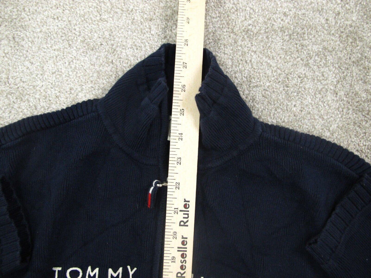 Tommy Hilfiger Women 14 Zip Sweater Knitted Long Sleeve 100% Cotton Blue SZ XL
