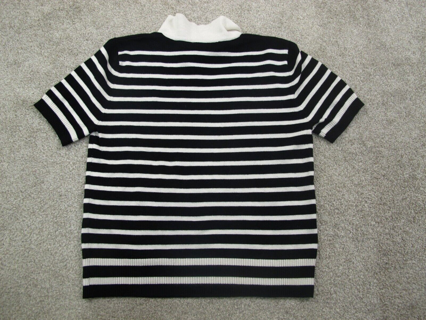 Forever 21 Womens Knitted Polo Sweater Cap Sleeves Striped Black White Size L