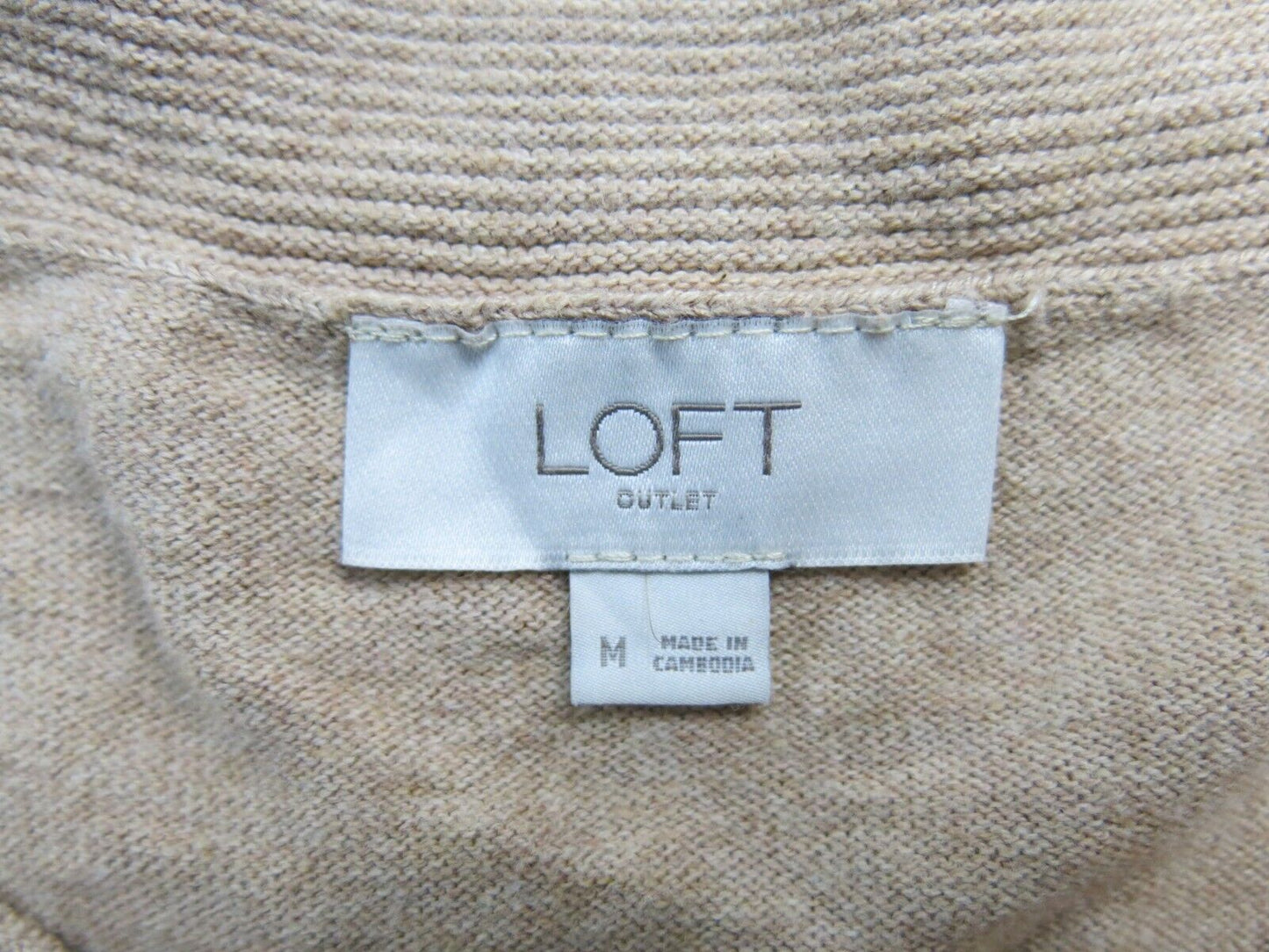 Loft Womens Pullover Sweater Knitted Crew Neck Long Sleeves Beige Size Medium