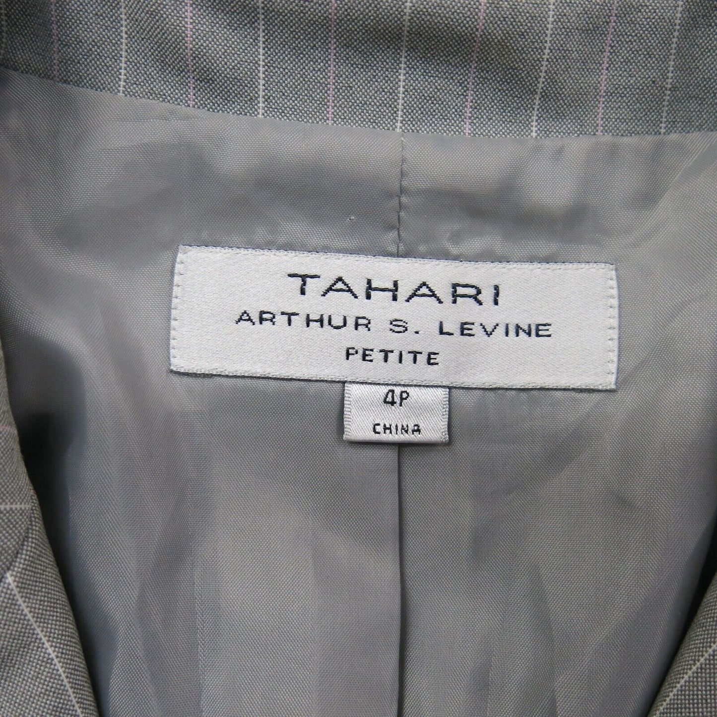 Tahari Womens Blazer Coat Striped Single Breasted Long Sleeves Pocket Gray SZ 4P