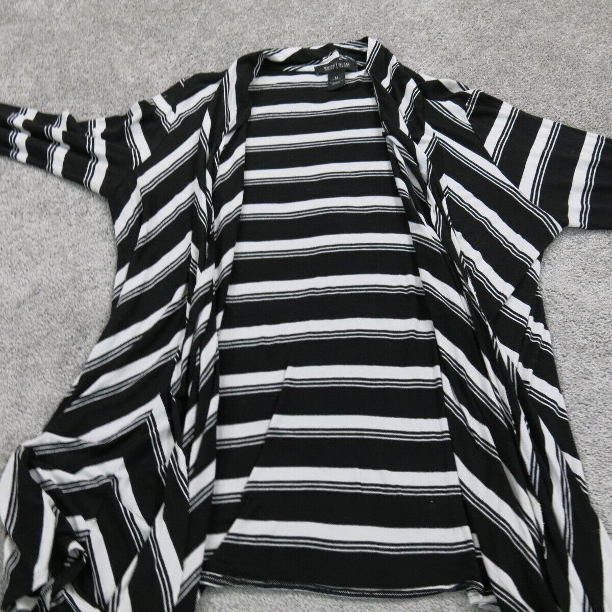 White House Black Market Women Sweater Striped Cardigan Open Front Black White M