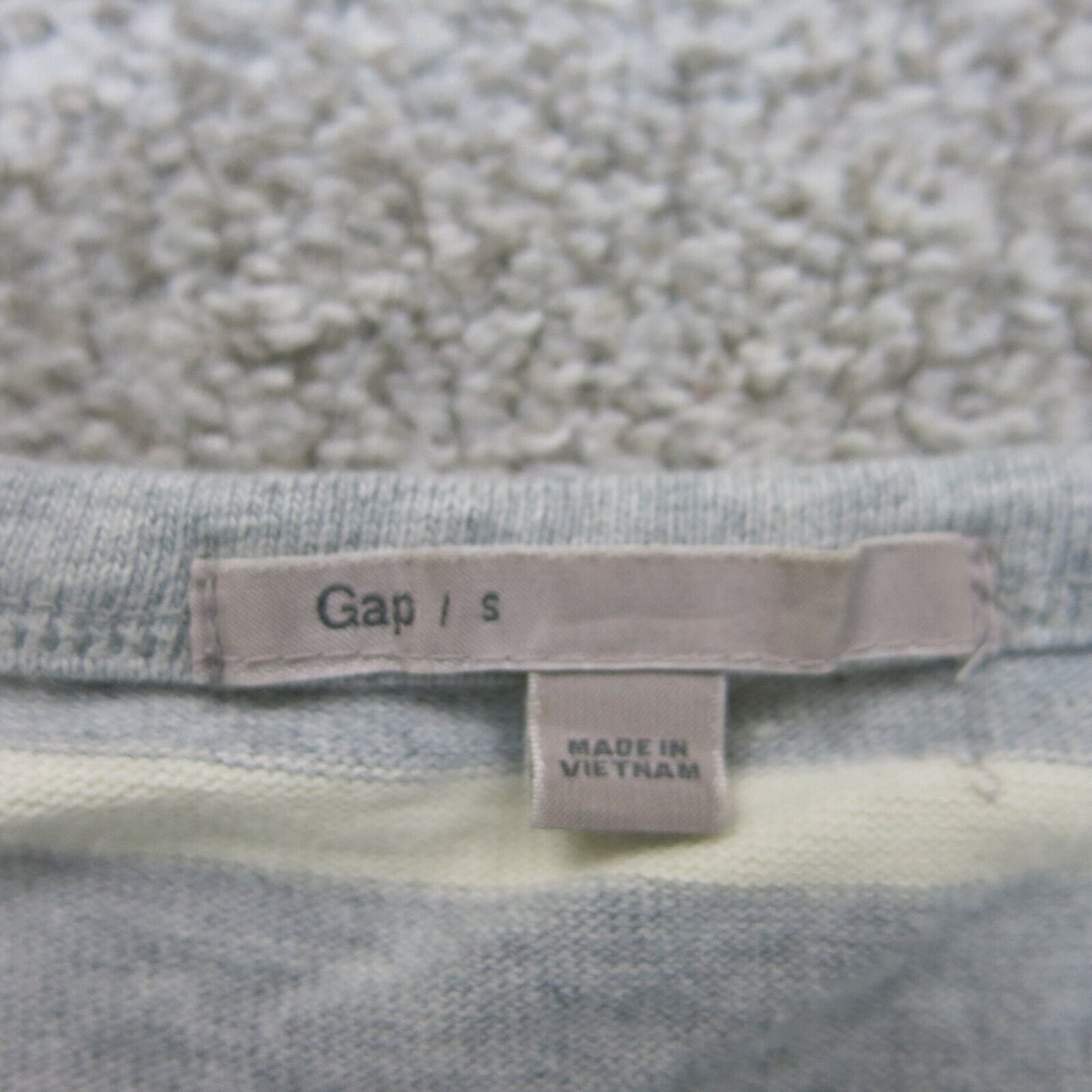 GAP Women Pullover Sweatshirt Round Neck Long Sleeve Striped Gray White SZ Small