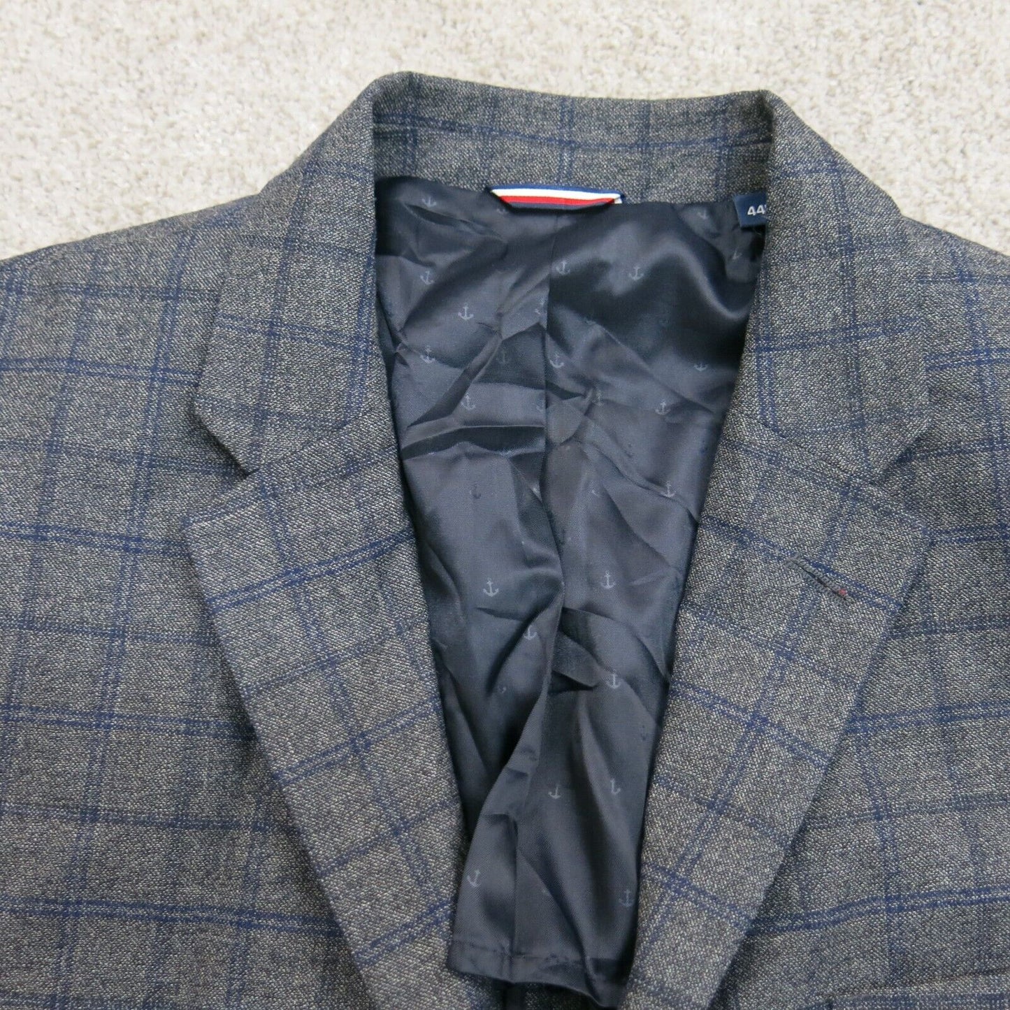 Vintage Mens Check Blazer Jacket Long Sleeve Front Button Dark Gray Size 44L