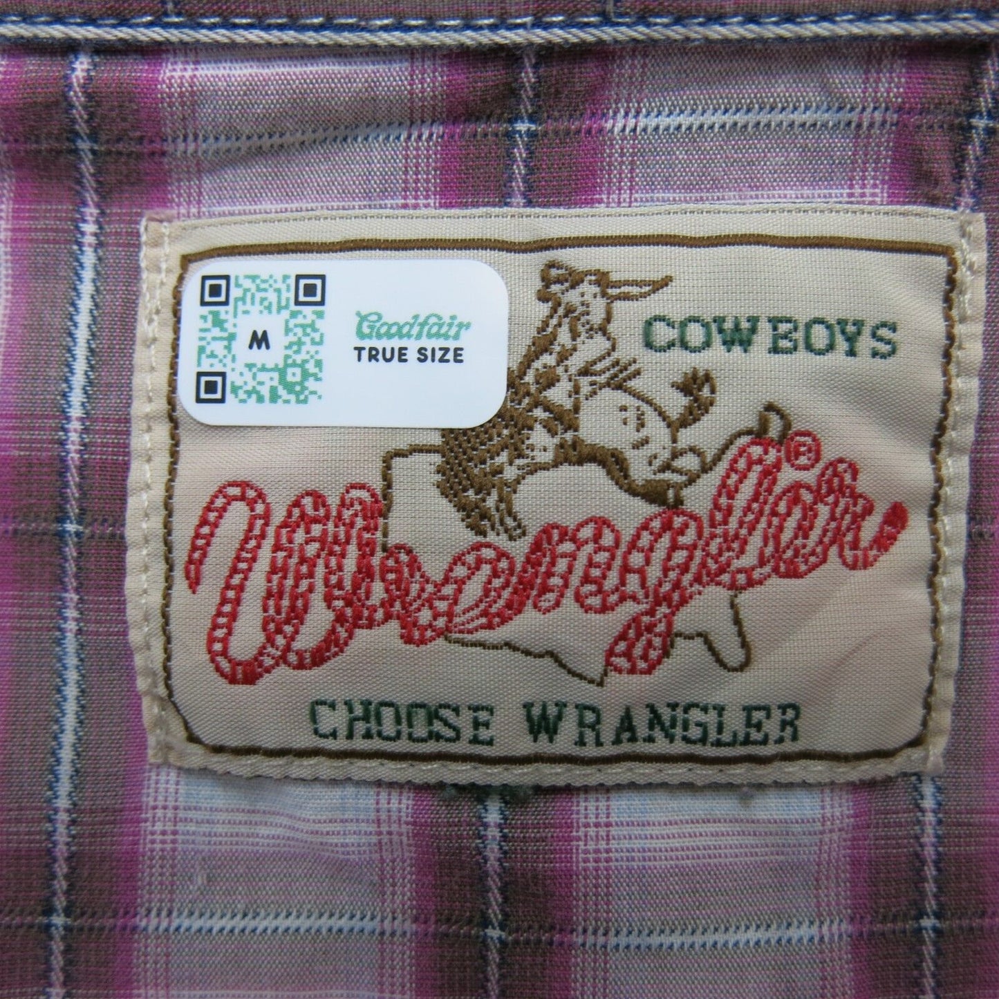 Wrangler Mens Button Up Shirt Plaid Pockets Long Sleeve Pink White Size Medium
