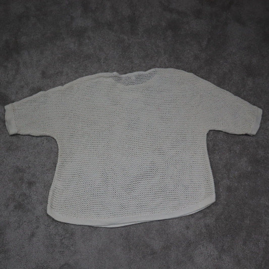 J Jill Women Pullover Knitted Sweater Crew Neck Short Sleeve White Size 1X