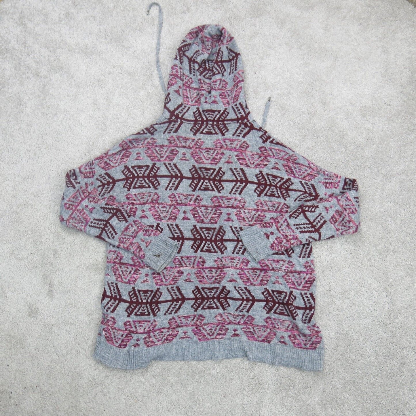 American Eagle Womens Hoodie Sweater Long Sleeves Geometric Gray Red Size Medium