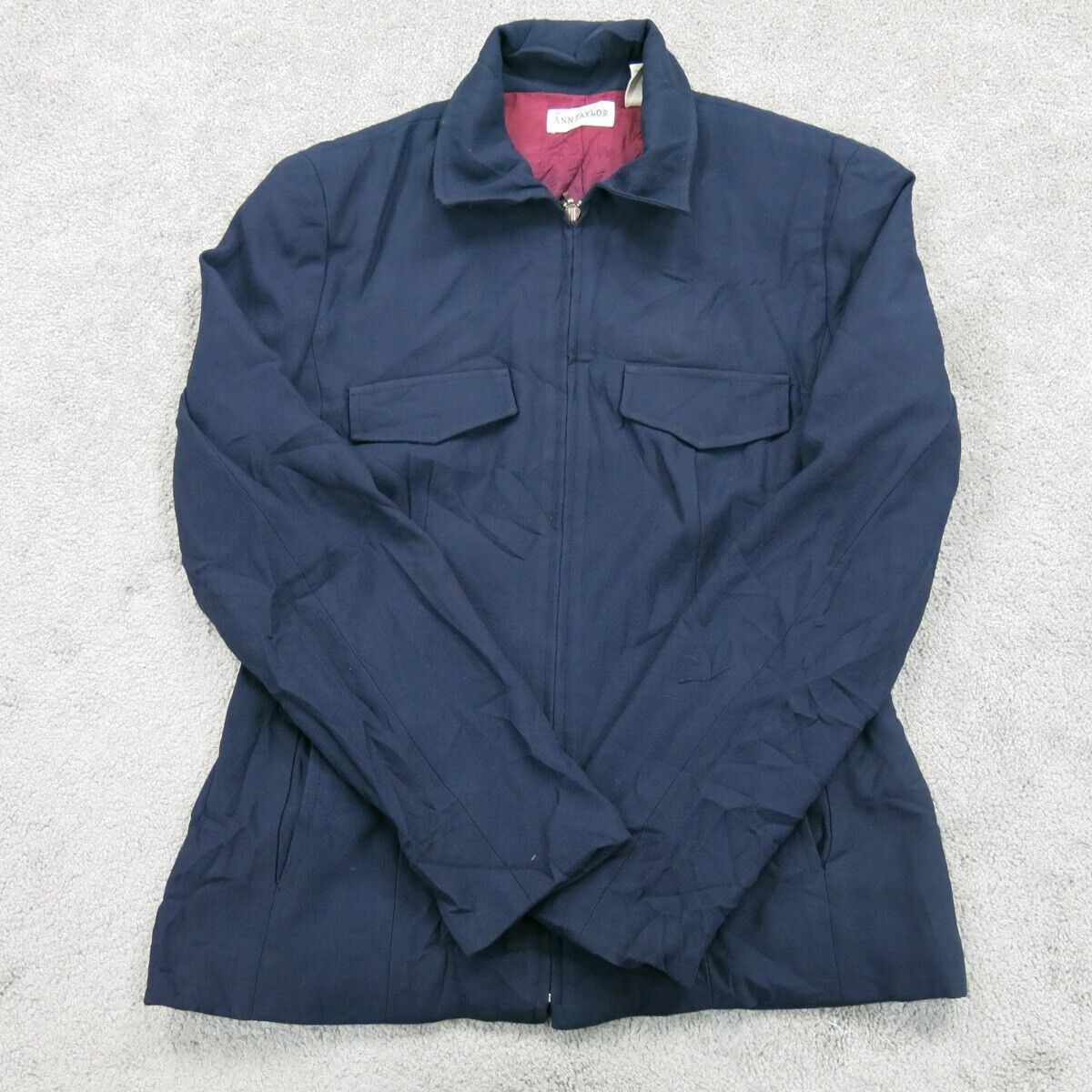 Ann Taylor Womens Blouson Jacket Full Zip Up Chest Pockets Blue Size 2