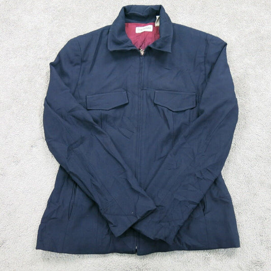 Ann Taylor Womens Blouson Jacket Full Zip Up Chest Pockets Blue Size 2