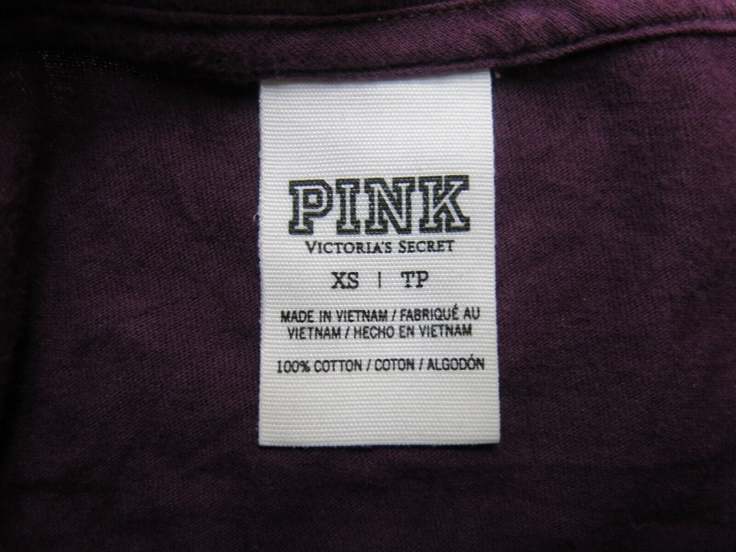 Victoria Secret Women Knitted Top 100% Cotton Crew Neck Pocket Maroon SZ X Small